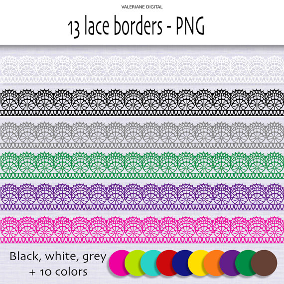 Lace border clip art lace ribbon clipart in bright colors.