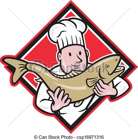 Vektor Clip Art von behandlung, fische, lachs, küchenchef, Koch.