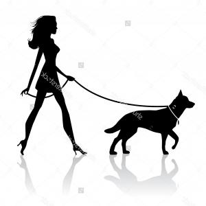 Hd Stock Vector Silhouette Of A Woman Walking A Dog Image.