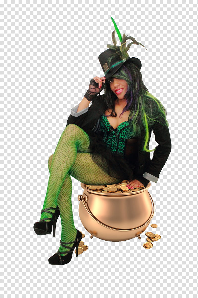 Lady Luck Sitting on Gold Pot Pre Cut transparent background.