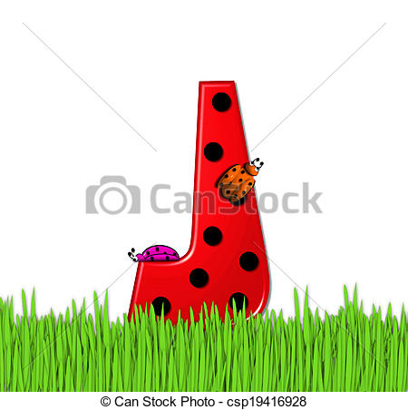 Clip Art of Alphabet Lady Bug Red J.