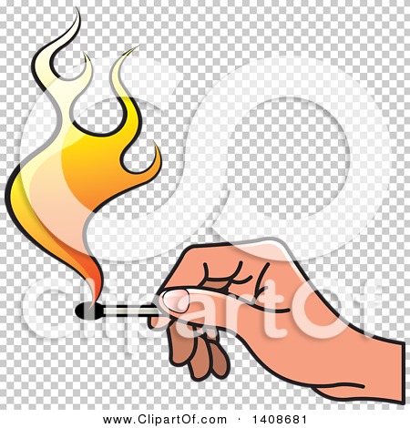 Clipart of a Hand Holding a Lit Match.