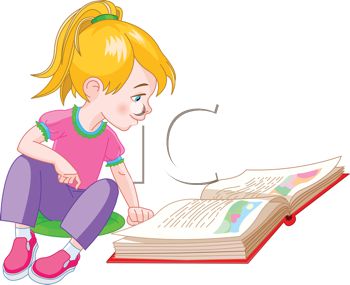 Royalty Free Clip Art Image: Cute Little Girl Reading a Storybook.