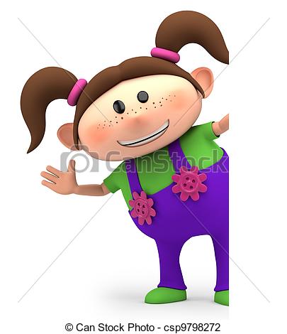 Clip Art of girl waving.