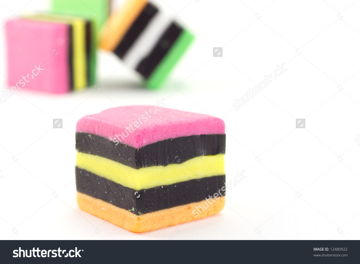 Liquorice Allsorts Isolated On White Background Stock Photo.