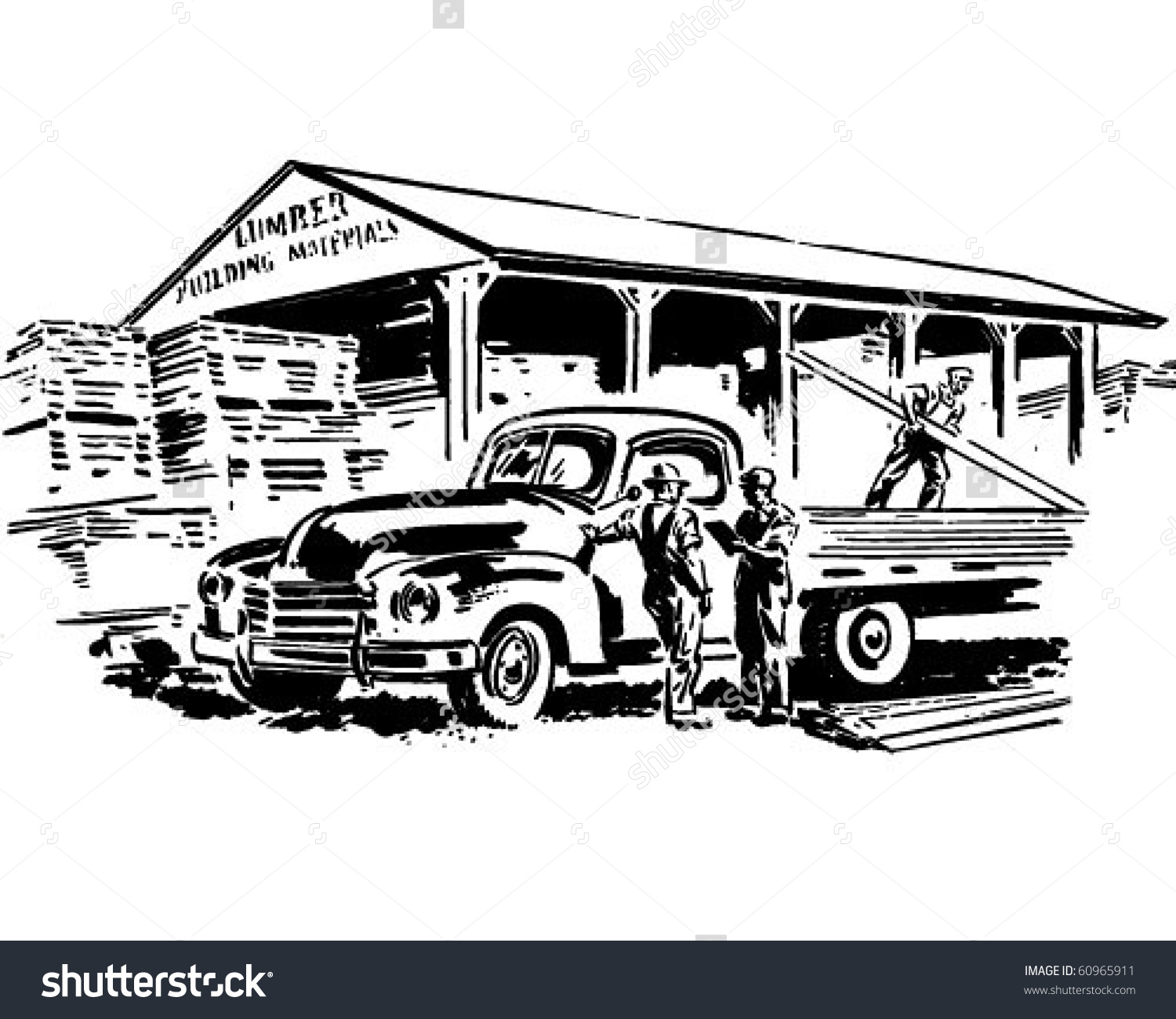 Pickup Truck Lumber Yard Retro Clip Stock Vector 60965911.