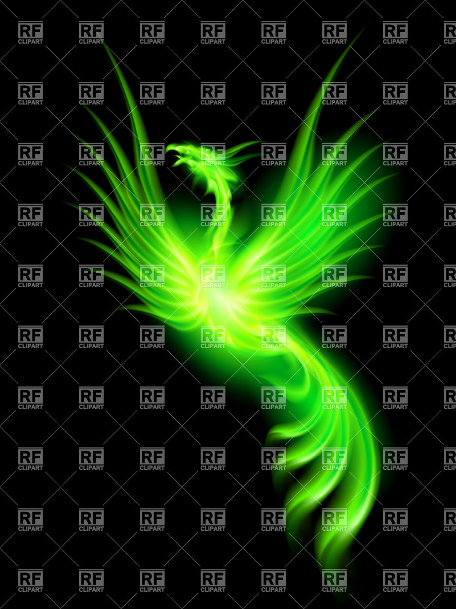 Green luminous Phoenix on black background Vector Image #24881.