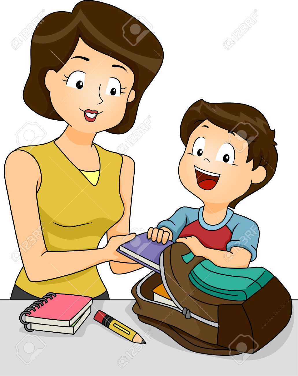 Mother Helping Child Clipart.