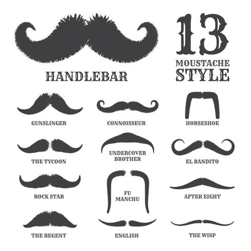 Isolated Silhouette Moustache Collection With Name of Style.