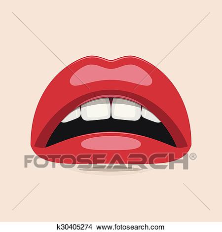 Vector Woman Mouth with white Teeth and red Lips Clipart.