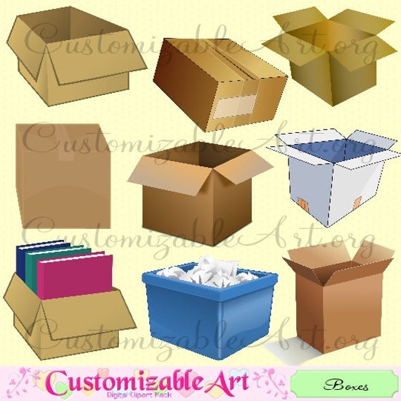 Moving Boxes Cardboard Box Clipart Digital Clip Art Open Closed Taped  Packing Recycled Bin Paper Trash Brown Box Clipart Images Graphics.