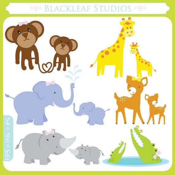 Mother and Baby Jungle Animals Clipart Set by.