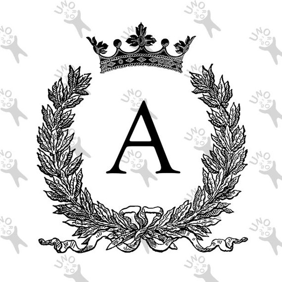 Vintage Monogram Initial Letter A Laurel wreath Crown.