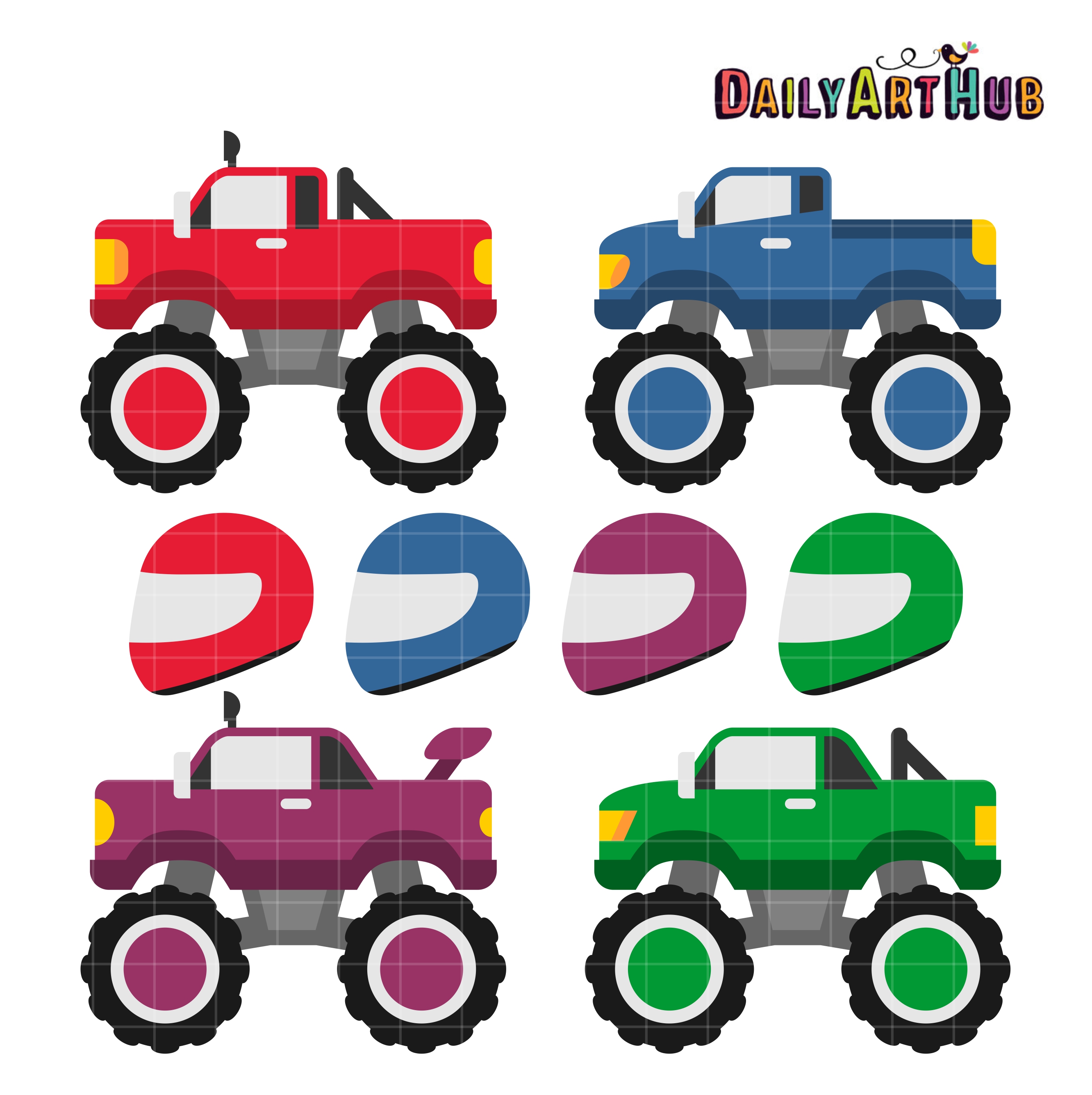 Monster Trucks #3 Clip Art Set.