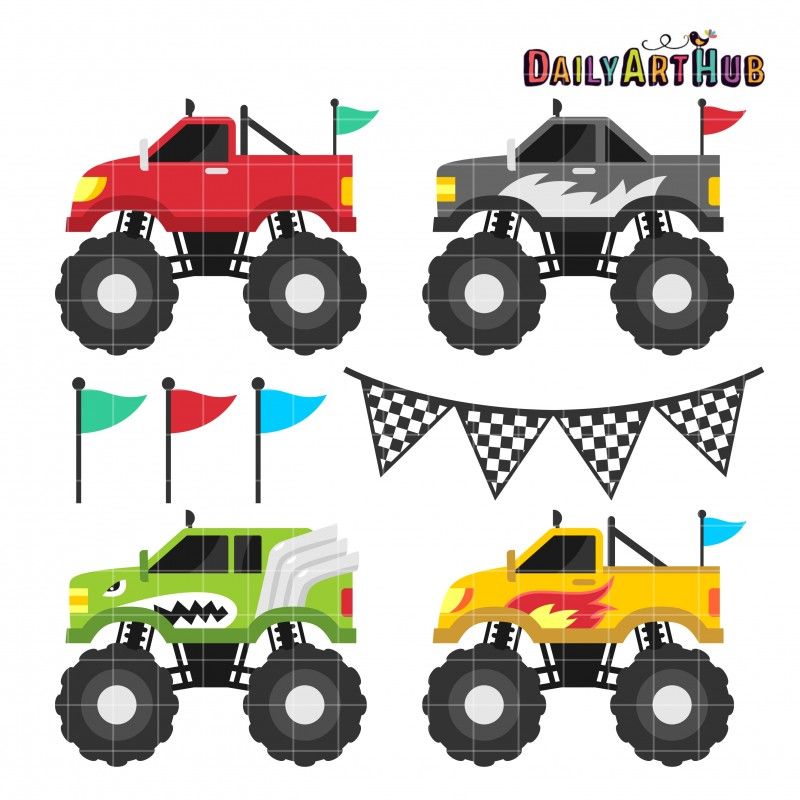 Monster Trucks Clip Art Set.