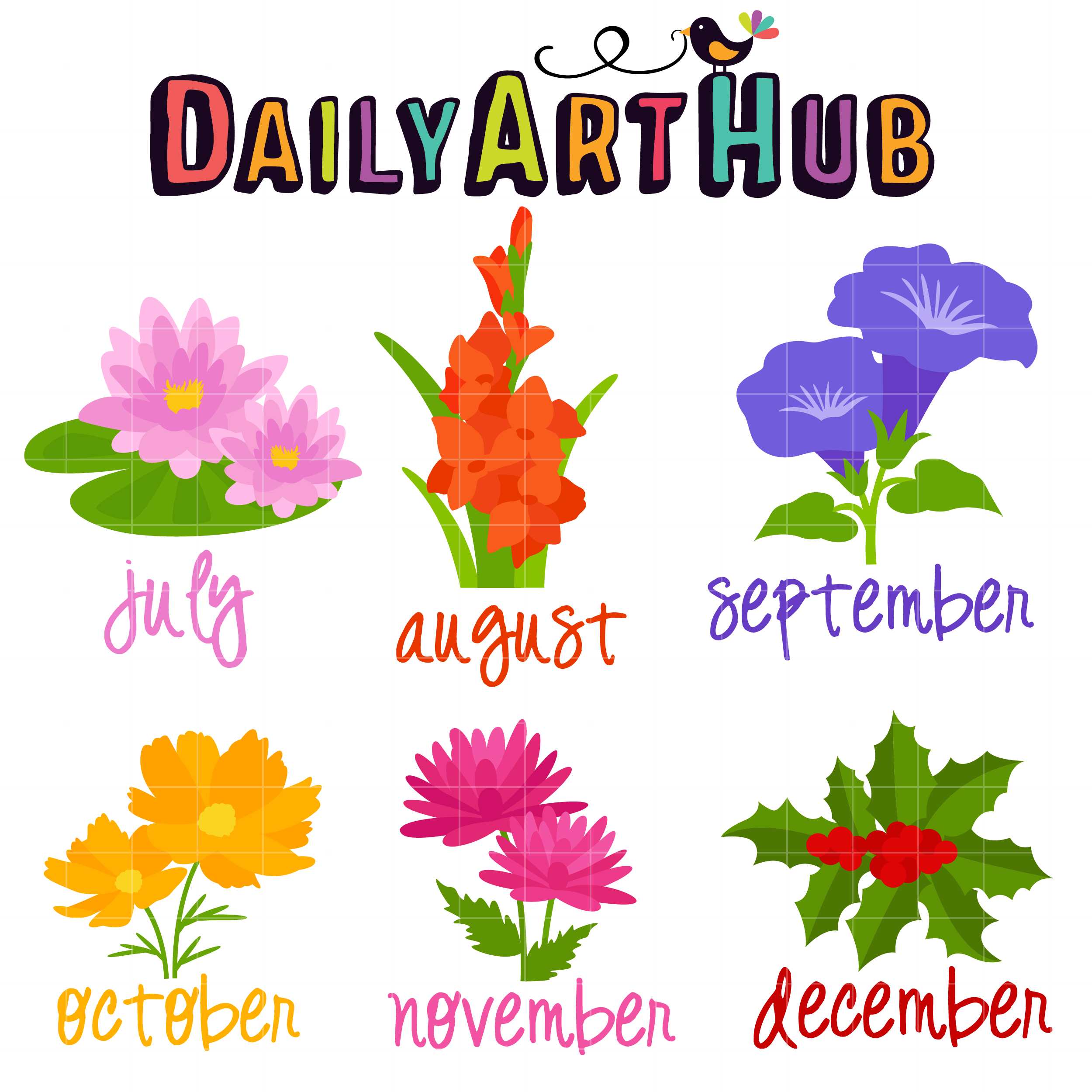 Flower of the Month Clip Art Set.