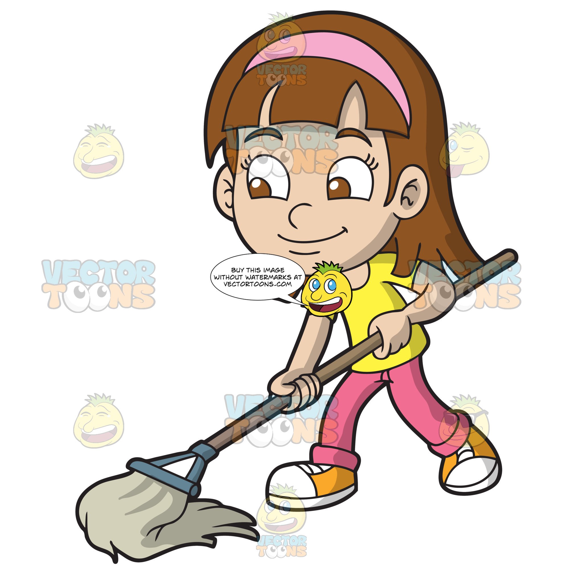 A Girl Mopping The Floor.