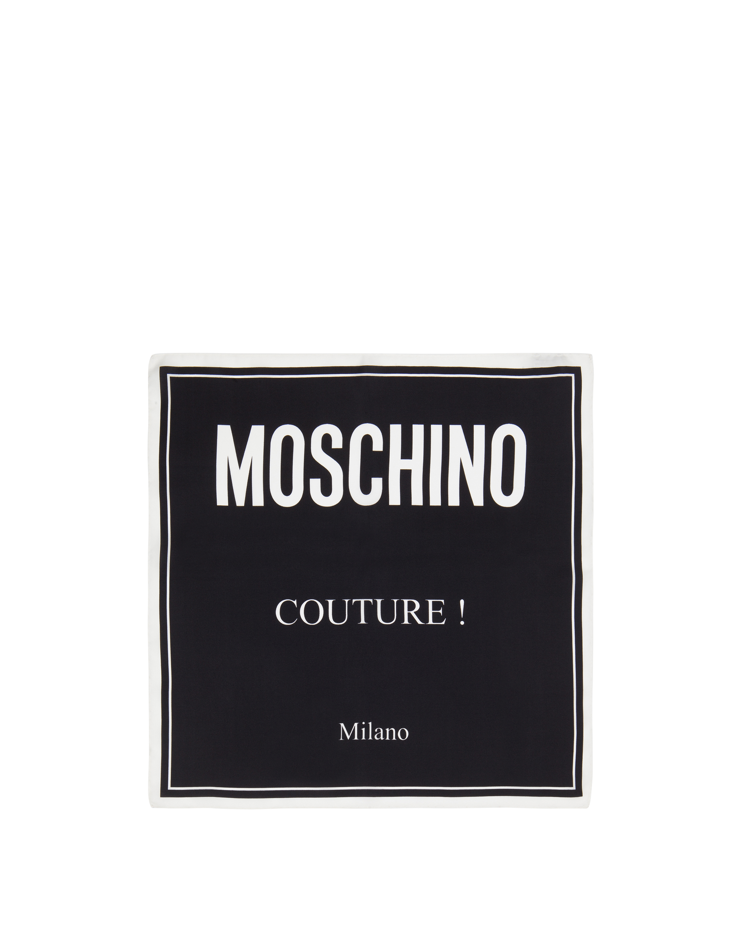 Silk headscarf with Moschino Couture print.