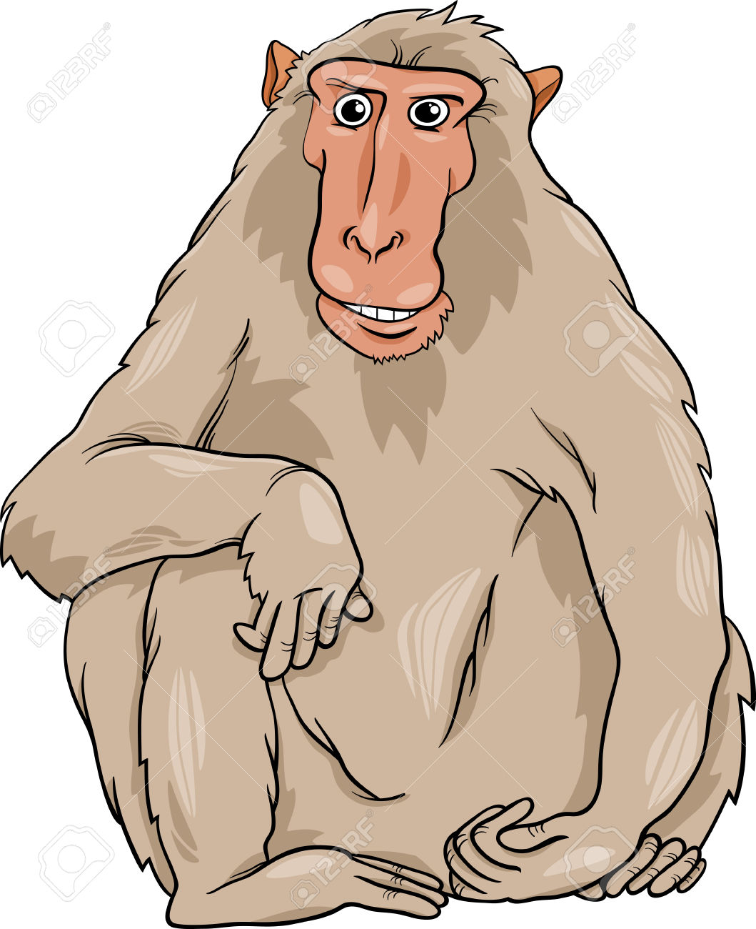 Cartoon Illustration Of Funny Macaque Monkey Primate Animal.