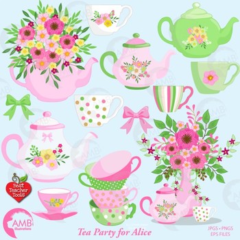 Tea Time Clipart, Shabby Chic Clipart, Mad Hatter Tea Party Clipart,  AMB.