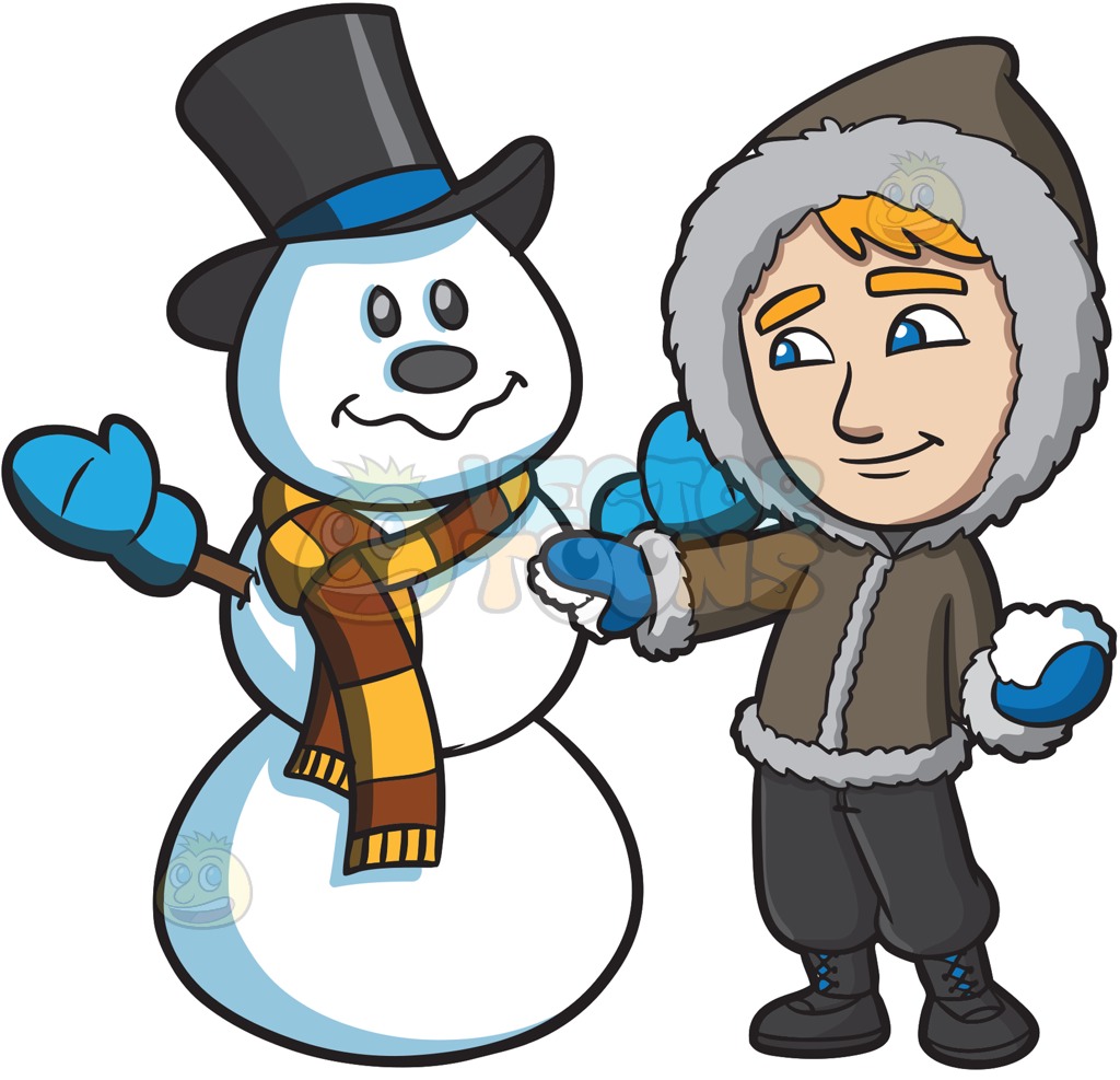 A man touching up the snowman he made » Clipart Station.