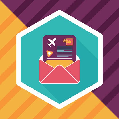 mail Air ticket flat icon with long shadow Clipart Image.