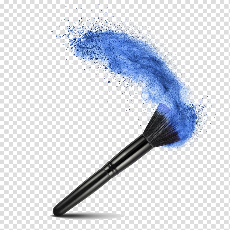 Black makeup brush with blue makeup illustration, Face.