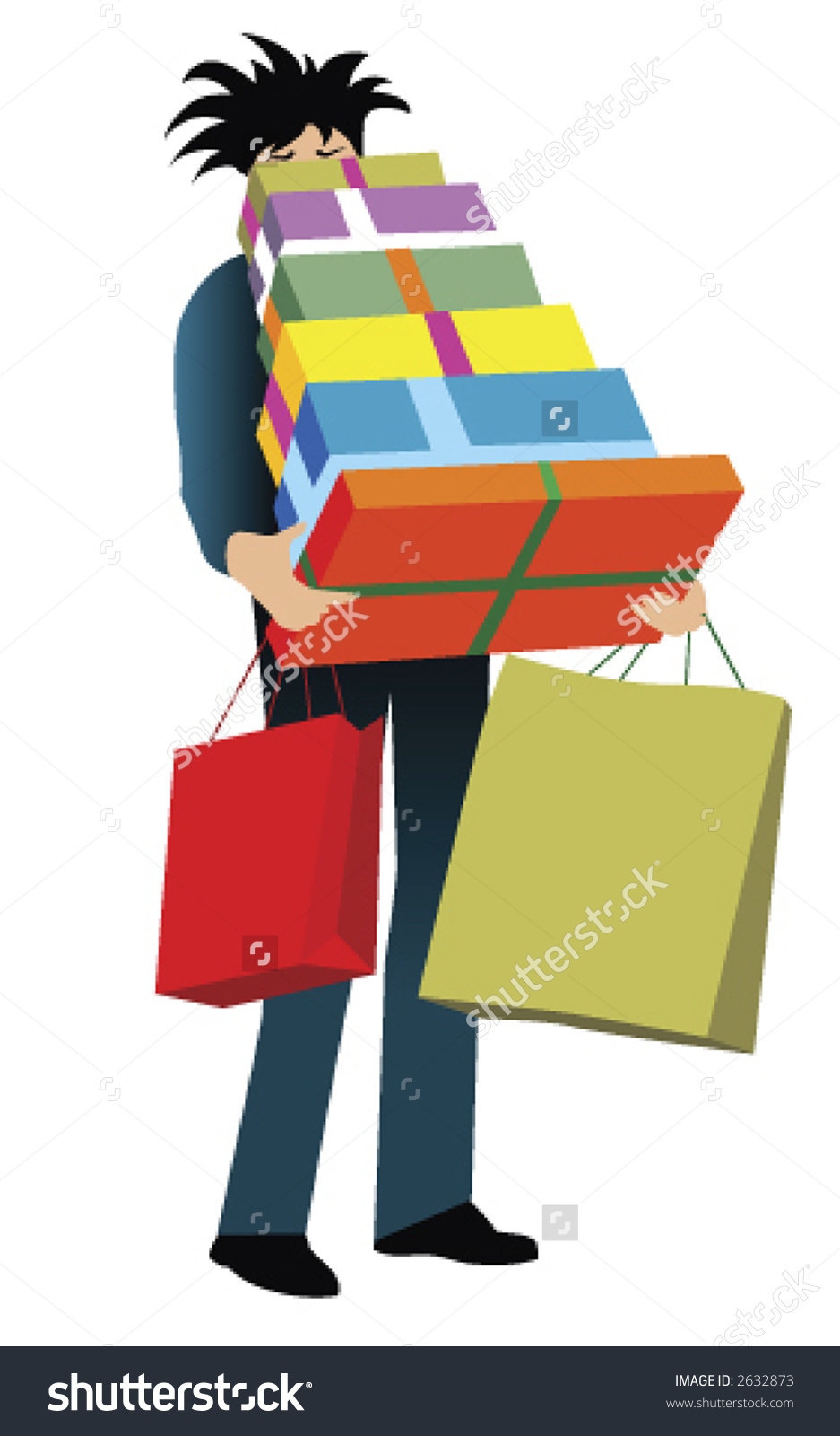 Illustration Man Carrying Shopping Bags Gifts Stock Vector 2632873.