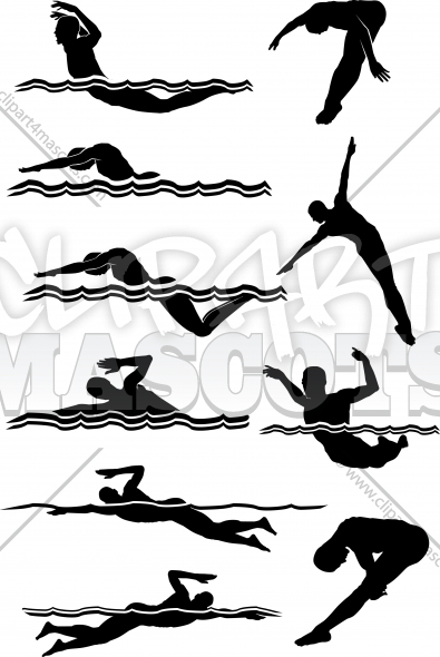 Man Swimming Silhouettes Graphic Vector Logo.