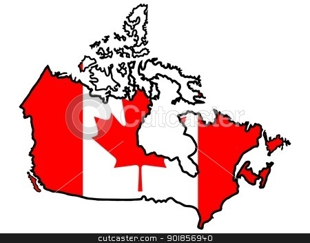 map with flag of Canada stock vector.