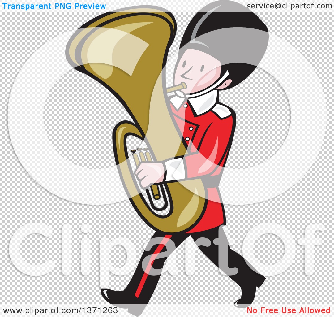 Clipart of a Cartoon Marching Band Member Playing a Tuba.