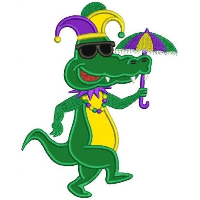 Mardi Gras Alligator Applique Machine Embroidery Digitized.