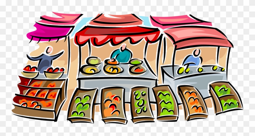 Vector Illustration Of Outdoor Farmer's Food Market.