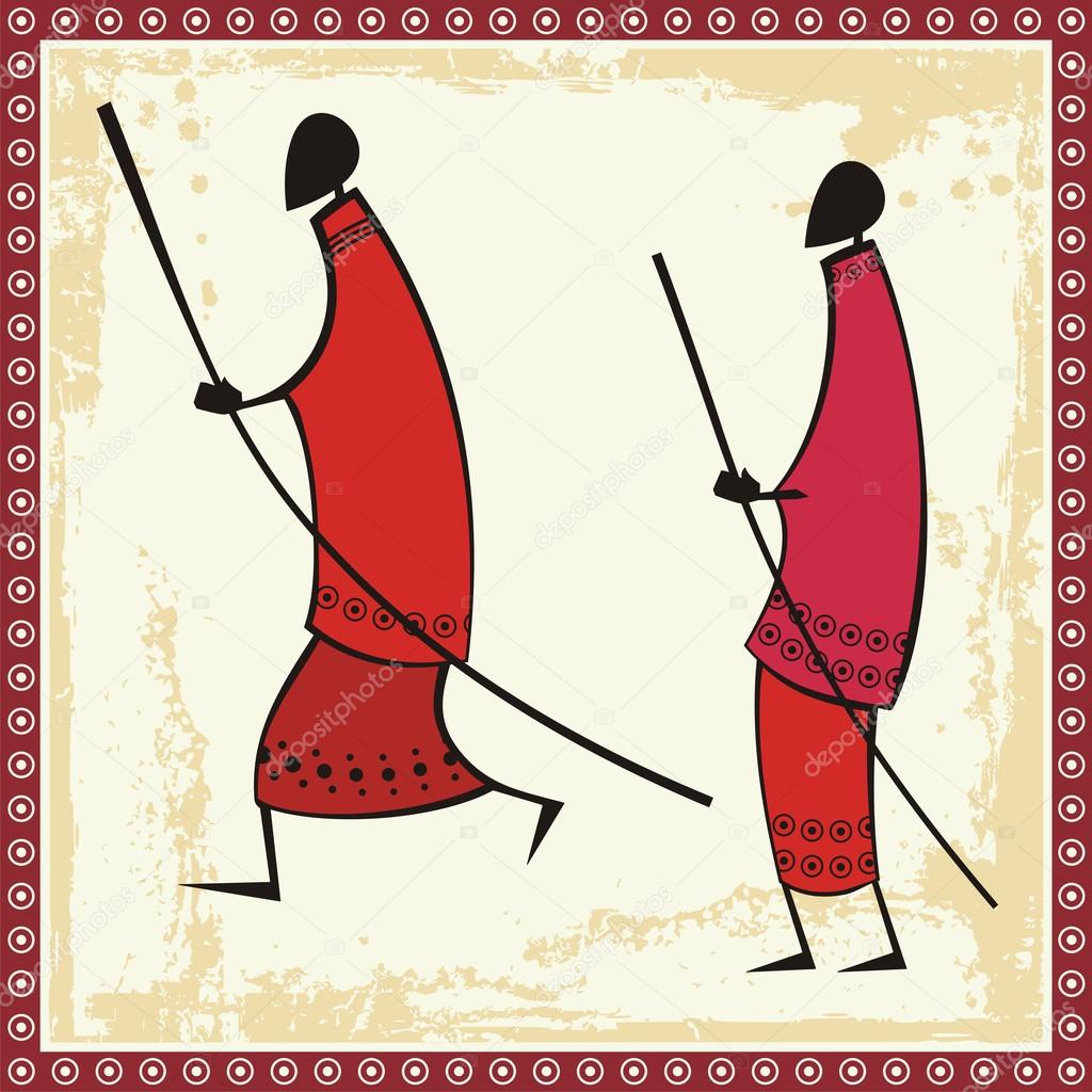 Vector African Masai Warriors Illustrations — Stock Vector.