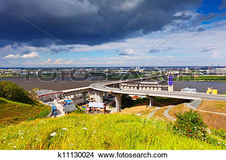 Stock Photo of Metro Bridge through Oka River k11130024.