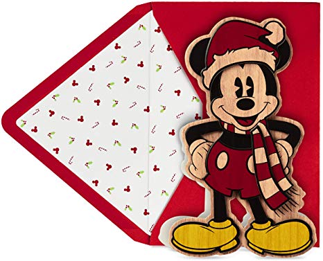 Hallmark Signature Disney Christmas Card (Wood Mickey Mouse).