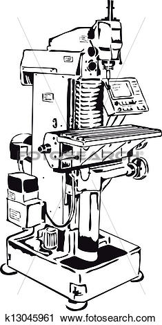 Clipart of conventional milling machine with control panel.