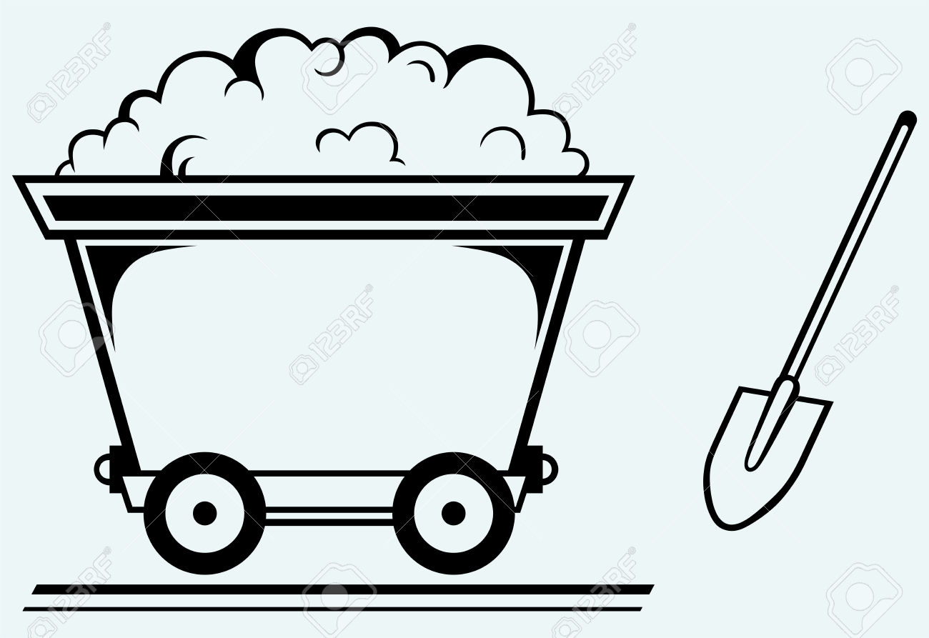 Mining Cart Isolated On Blue Background Royalty Free Cliparts.