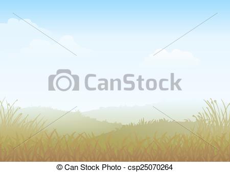 Clip Art Vector of Misty Morning Meadow.