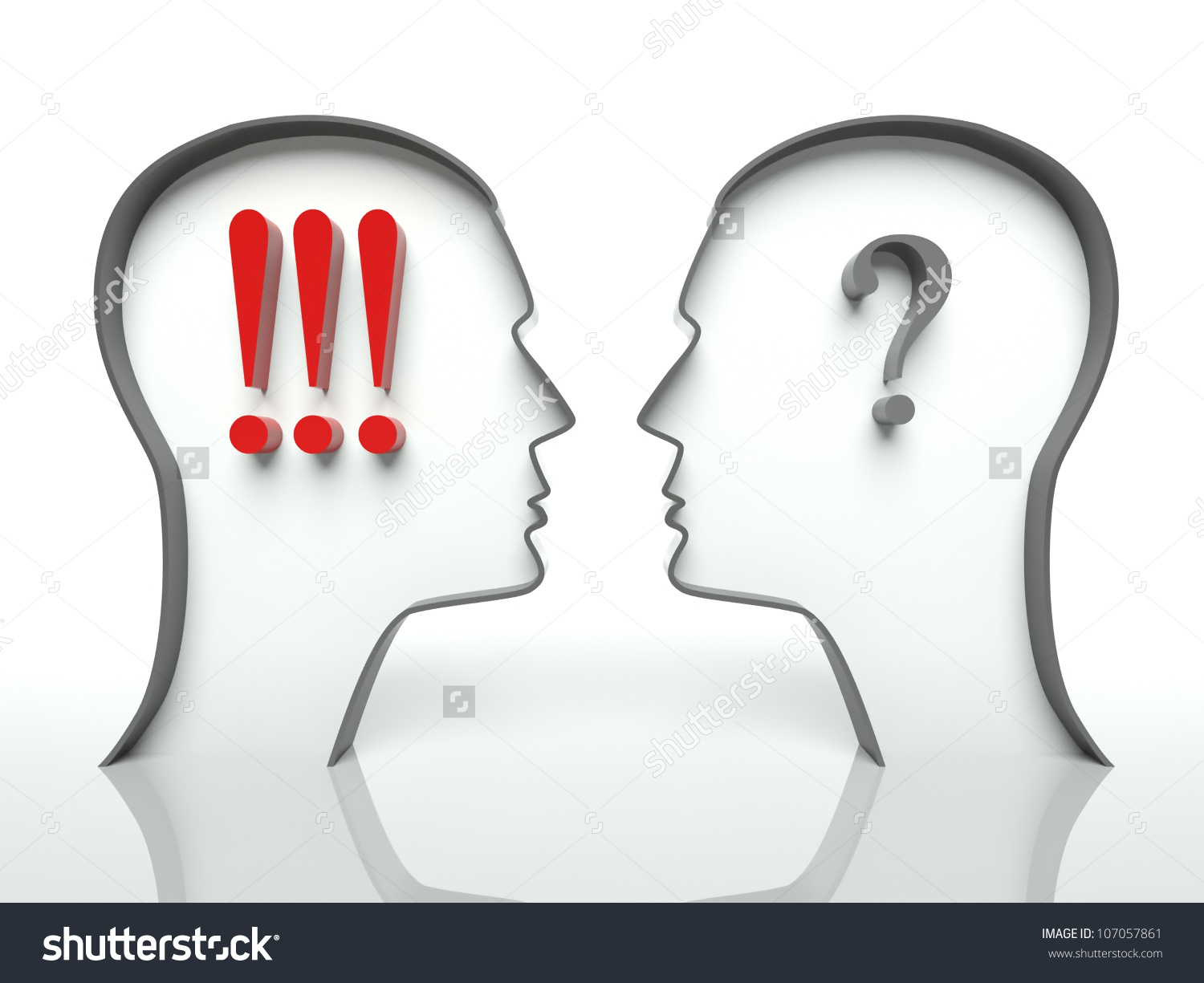 Heads Question Marks Exclamation Concept Misunderstanding Stock.