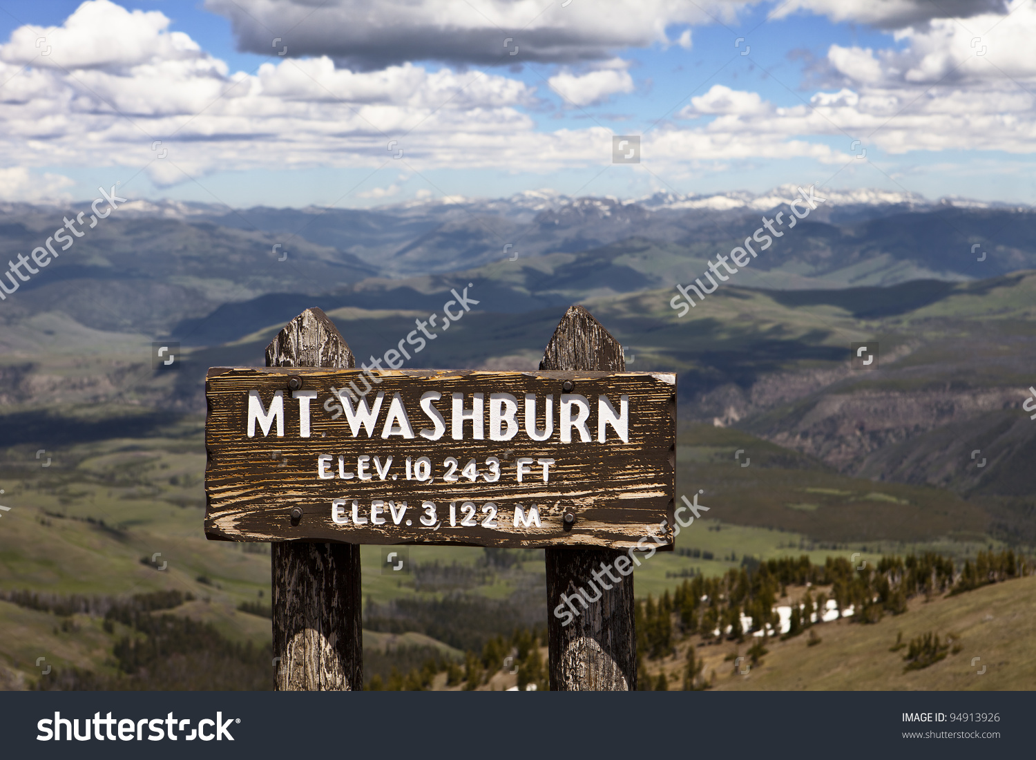 The Sign At The Summit Of Mt. Washburn Which, At An Elevation Of.