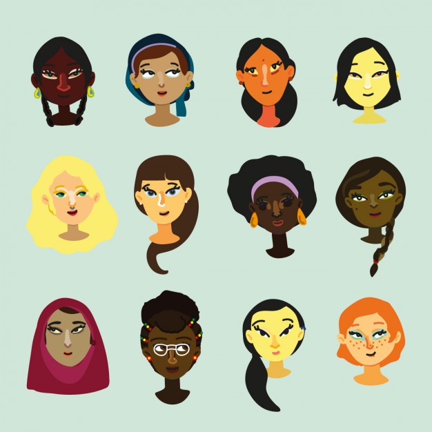 Multicultural women faces design Vector.