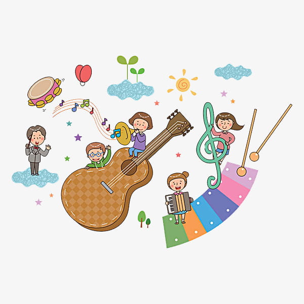 Music kids, brown guitar PNG clipart.