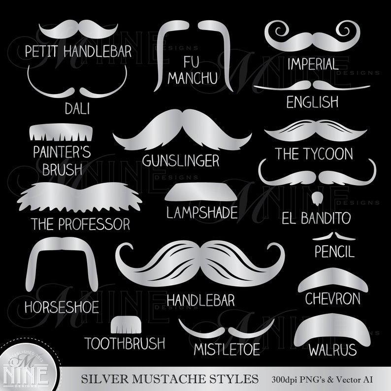 Silver MUSTACHE STYLES Clip Art.