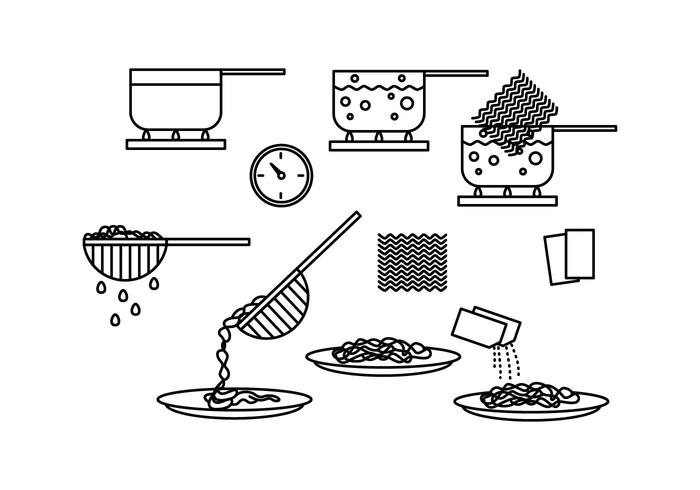 Cook Instant Noodle Line Icon Vectors.