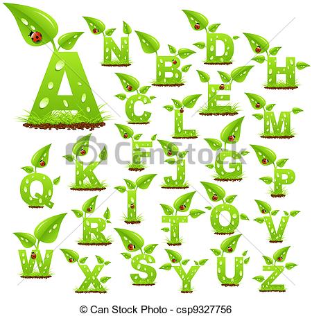 Clip Art de vectores de alfabeto, naturaleza.