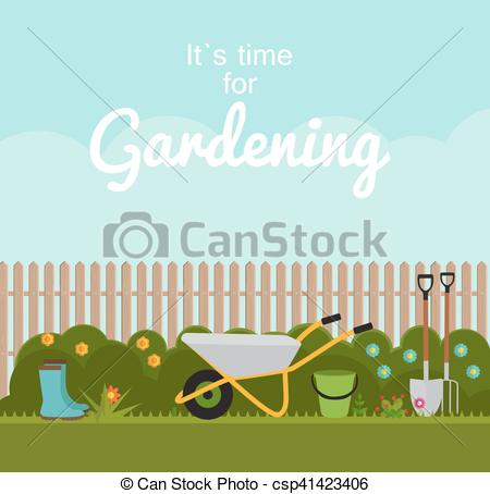 Vector Clipart of Gardening Flat Background Vector Illustration.