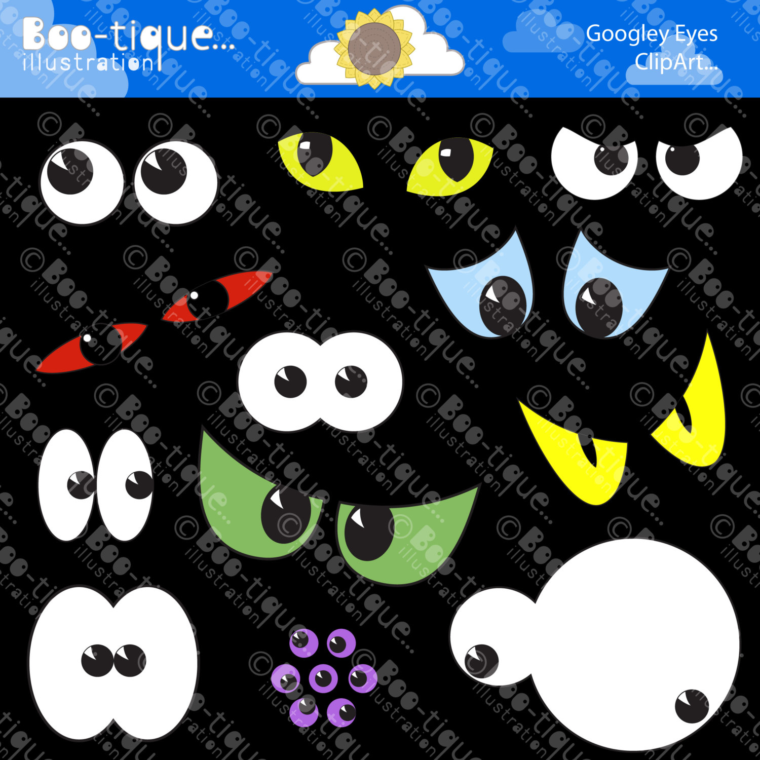 Halloween Eyes Digital Clipart. Halloween Clipart. Spooky Eyes.