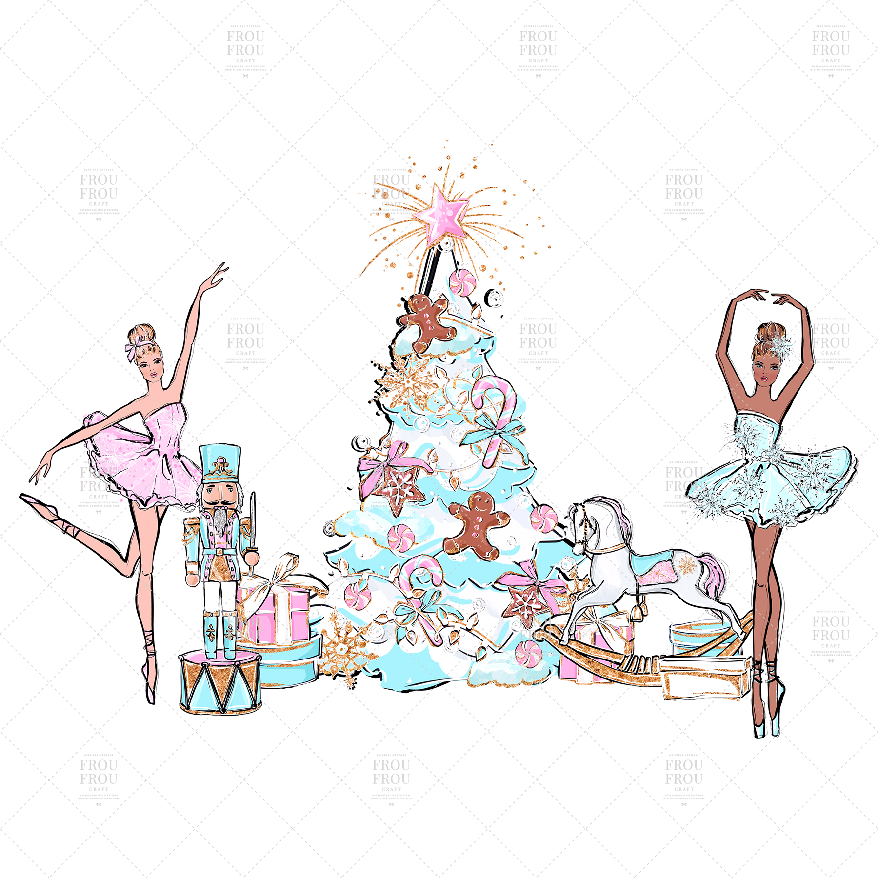 Nutcracker Fairy Tale Nursery Children Ballerina Clip Art.