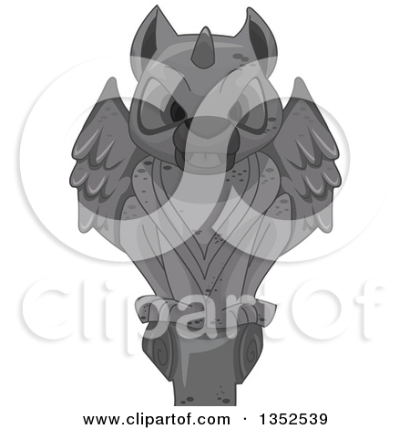 Clipart of a Perched Stone Gargoyle Statue.